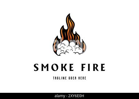 Simple Modern Cloud Smoke with Flame Fire Logo Design Vector Stock Vector