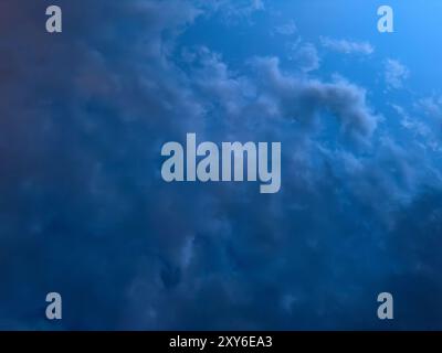 Night blue sky and clouds background, dark and light shades of blue cloudscape backdrop Stock Photo