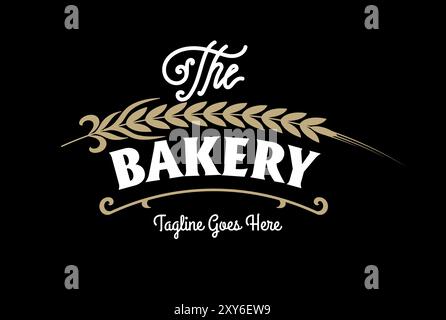 Retro Vintage Golden Wheat Grain Rice Label for Bake Bakery Cake Bread Food Logo Design Vector Stock Vector