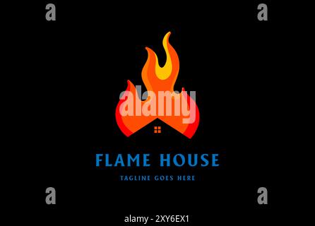 Modern Flame Fire House for Firefighter Extinguisher or Energy Logo Design Vector Stock Vector