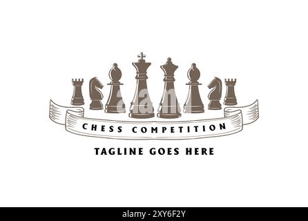 Vintage Retro King Queen Bishop Rook Knight Chess Logo Design Stock Vector