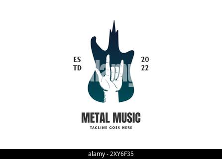 Vintage Retro Hand Guitar Metal Rock for Music Instrument Concert Show Festival Logo Design Vector Stock Vector