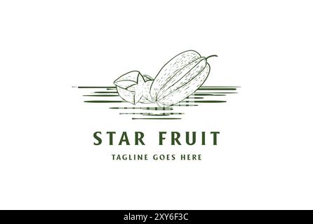 Retro Vintage Hand Drawn Fresh Star Fruit for Store Shop Logo Design Vector Stock Vector