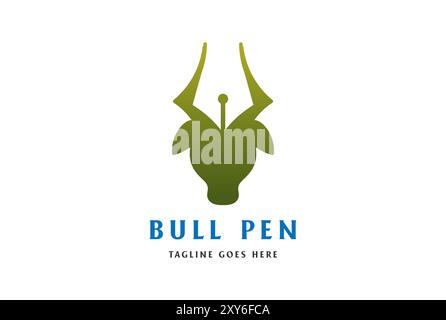 Cow Bull Head Silhouette with Pen Pencil for Creative Art Logo Design Stock Vector