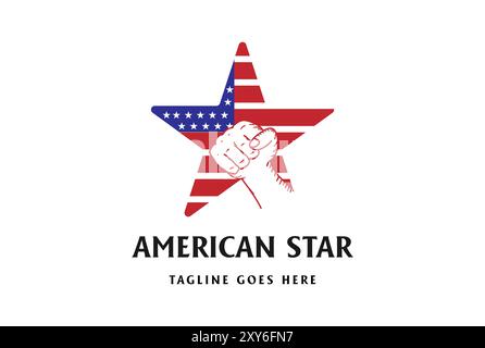 Strong Hand Fist with American US USA Star Flag Logo Design Vector Stock Vector