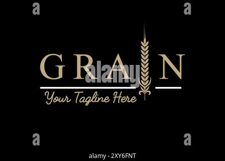 Simple Golden Grain Text Word Type Font Typography for Bakery or Beer Brewery Logo Design Stock Vector