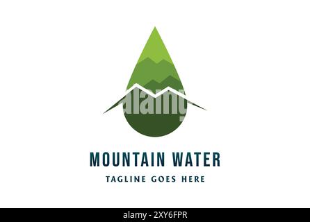 Modern Simple Minimalist Green Mountain Fresh Water Drop Logo Design Vector Stock Vector