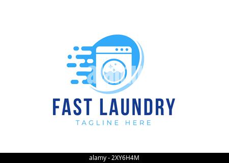 Express laundry logo design template. Washing machine with fast effect shape for laundry logo Stock Vector
