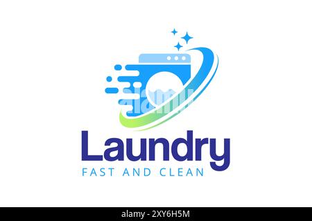 Express laundry logo design template. Washing machine with fast effect shape for laundry logo Stock Vector