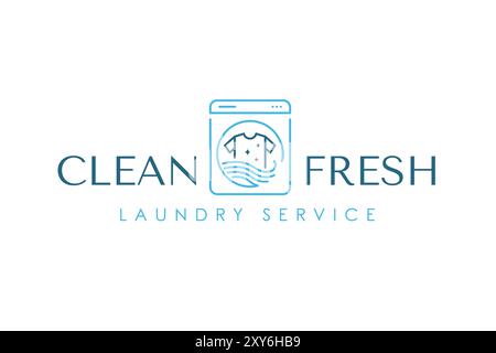 Creative simple laundry logo design template. Clothes, water, and washing machine logo concept Stock Vector