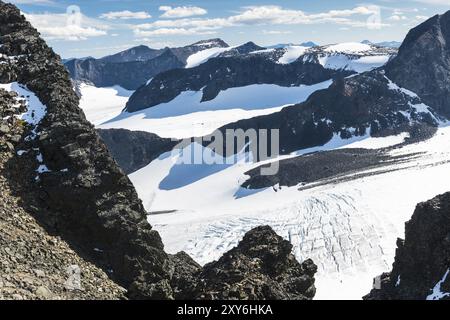 The glaciers Gaskka and Oarjep Sarekjiegna, Sarek National Park, World Heritage Laponia, Norrbotten, Lapland, Sweden, July 2013, Europe Stock Photo