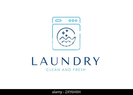 Laundry logo design template. Simple washing machine linear icon for laundry logo Stock Vector