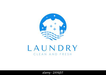 Creative simple laundry logo design template. Clothes, water, and washing machine logo concept Stock Vector