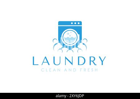 Laundry logo design template. Washing machine with bubbles illustration concept for laundry logo Stock Vector