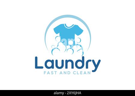 Laundry logo design template. Clothes illustration with detergent bubbles for laundry service logo Stock Vector