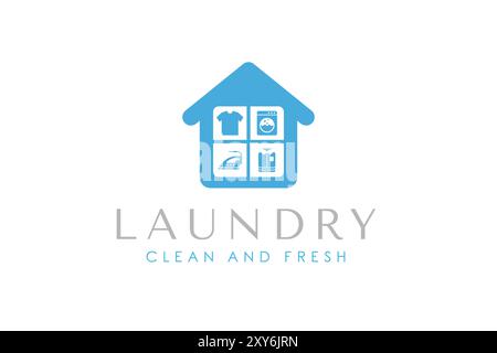Simple home laundry logo design concept. Laundry service icon isolated on home icon illustration Stock Vector