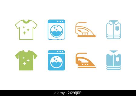Simple laundry icon set. Clothes, washing machine, ironing, and folded clothes icon Stock Vector
