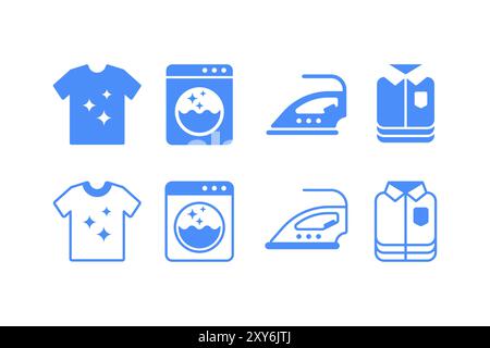 Simple laundry icon set. Clothes, washing machine, ironing, and folded clothes icon Stock Vector