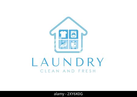 Simple home laundry logo design concept. Laundry service icon isolated on home icon illustration Stock Vector