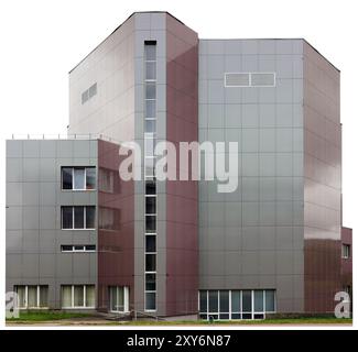 The walls of the office building are protected by decorative metal panels. isolated on white Stock Photo