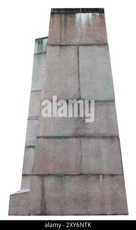 The pedestal for the sculpture is made of huge granite blocks. Isolated on white Stock Photo
