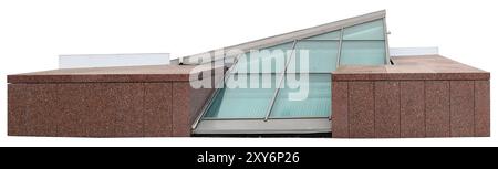 The window of the underground room is decorated with granite blocks from the outside. Isolated in whhite Stock Photo