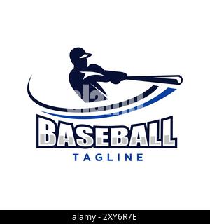 Baseball logo with a silhouette of a player hitting the ball, surrounded by curved lines that create a sense of dynamic movement. suitable for team br Stock Vector