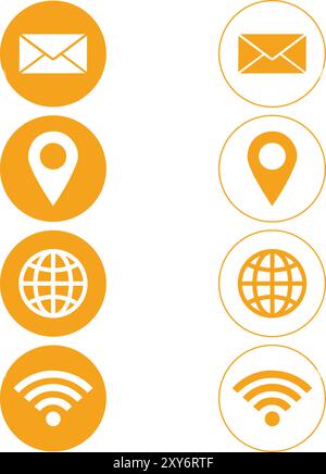 Orange and white mail, geolocation, world and wi fi icons  on a a white background Stock Vector
