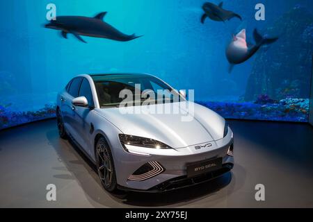 BYD Seal electric car at the IAA Mobility 2023 motor show in Munich, Germany - September 4, 2023. Stock Photo