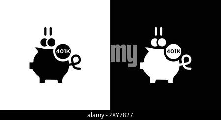 401k retirement savings icon set in black and white color. simple flat vector Stock Vector
