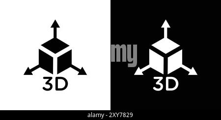 3D icon set in black and white color. simple flat vector Stock Vector