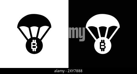 Bitcoin airdrop icon set in black and white color. simple flat vector Stock Vector