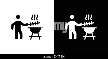 BBQ icon set in black and white color. simple flat vector Stock Vector