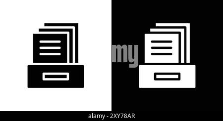 Archival box with documents icon set in black and white color. simple flat vector Stock Vector