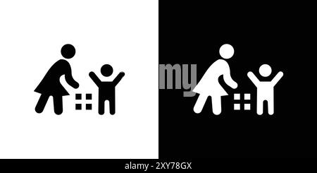 Babysitter icon set in black and white color. simple flat vector Stock Vector