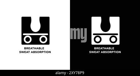 Breathable sweat absorption icon set in black and white color. simple flat vector Stock Vector