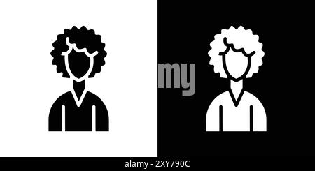 afro-american woman or girl icon set in black and white color. simple flat vector Stock Vector