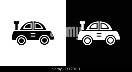 Clockwork car toy icon set in black and white color. simple flat vector Stock Vector
