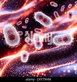 Microscope view of monkeypox, it is a disease caused by infection with a virus. People with mpox often get a rash, along with other symptoms. 3d Stock Photo