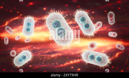 Microscope view of monkeypox, it is a disease caused by infection with a virus. People with mpox often get a rash, along with other symptoms. 3d Stock Photo