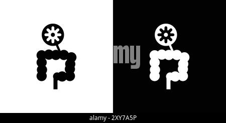 colorectral cancer icon set in black and white color. simple flat vector Stock Vector