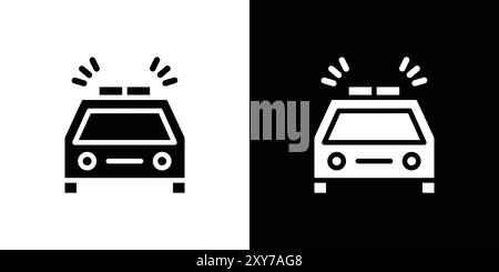 Flashing police car icon set in black and white color. simple flat vector Stock Vector