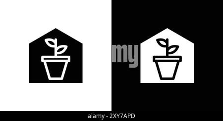 indoor plant inside house icon set in black and white color. simple flat vector Stock Vector