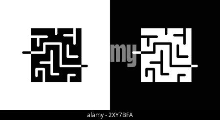 Labyrinth icon set in black and white color. simple flat vector Stock Vector