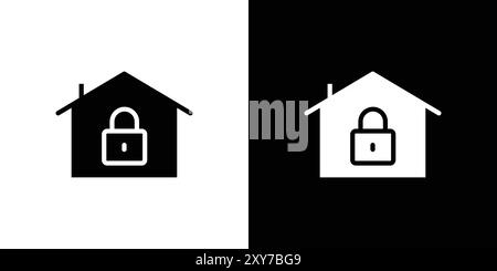 lock home icon set in black and white color. simple flat vector Stock Vector