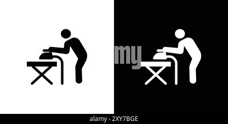 Man iron clothes icon set in black and white color. simple flat vector Stock Vector