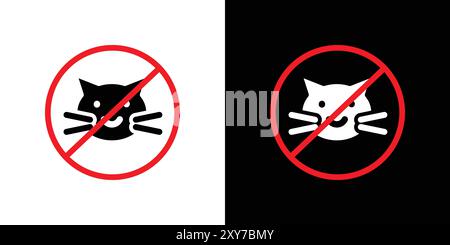 No cats allowed icon set in black and white color. simple flat vector Stock Vector