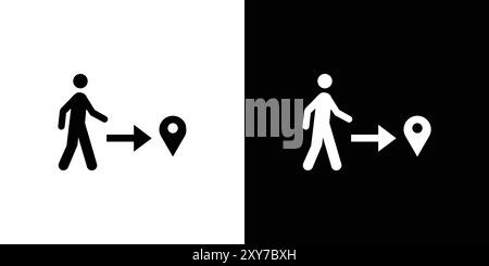 Man going to destination icon set in black and white color. simple flat vector Stock Vector