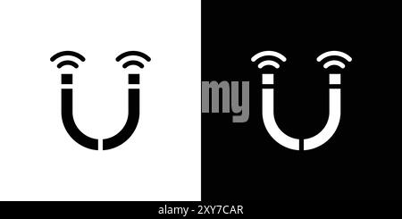 Magnet with power icon set in black and white color. simple flat vector Stock Vector