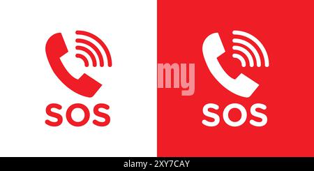 SOS Emergency icon set in black and white color. simple flat vector Stock Vector